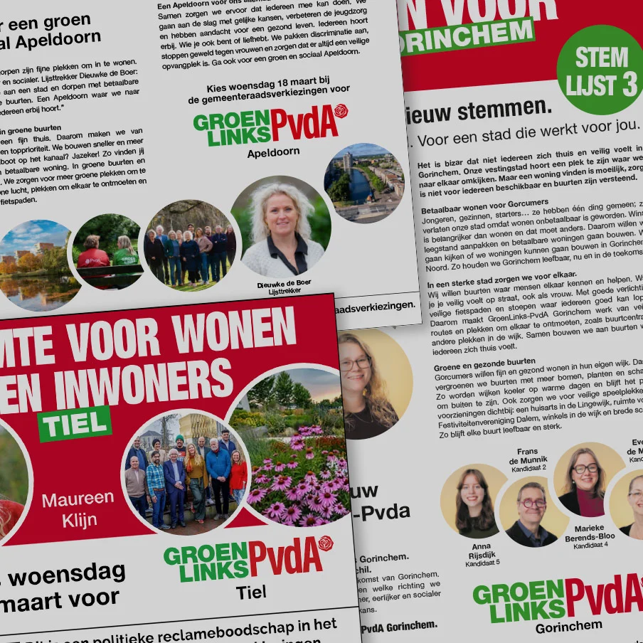 Lokale campagne-uitingen voor GroenLinks-PvdA, geproduceerd door Bootspat.